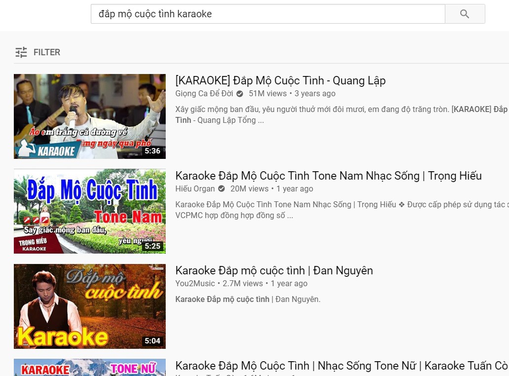 Cách tìm bài hát karaoke trên Youtube