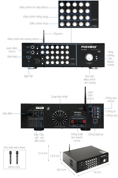 Amply Karaoke PARAMAX AX-1200 Tích Hợp Micro Không Dây 1