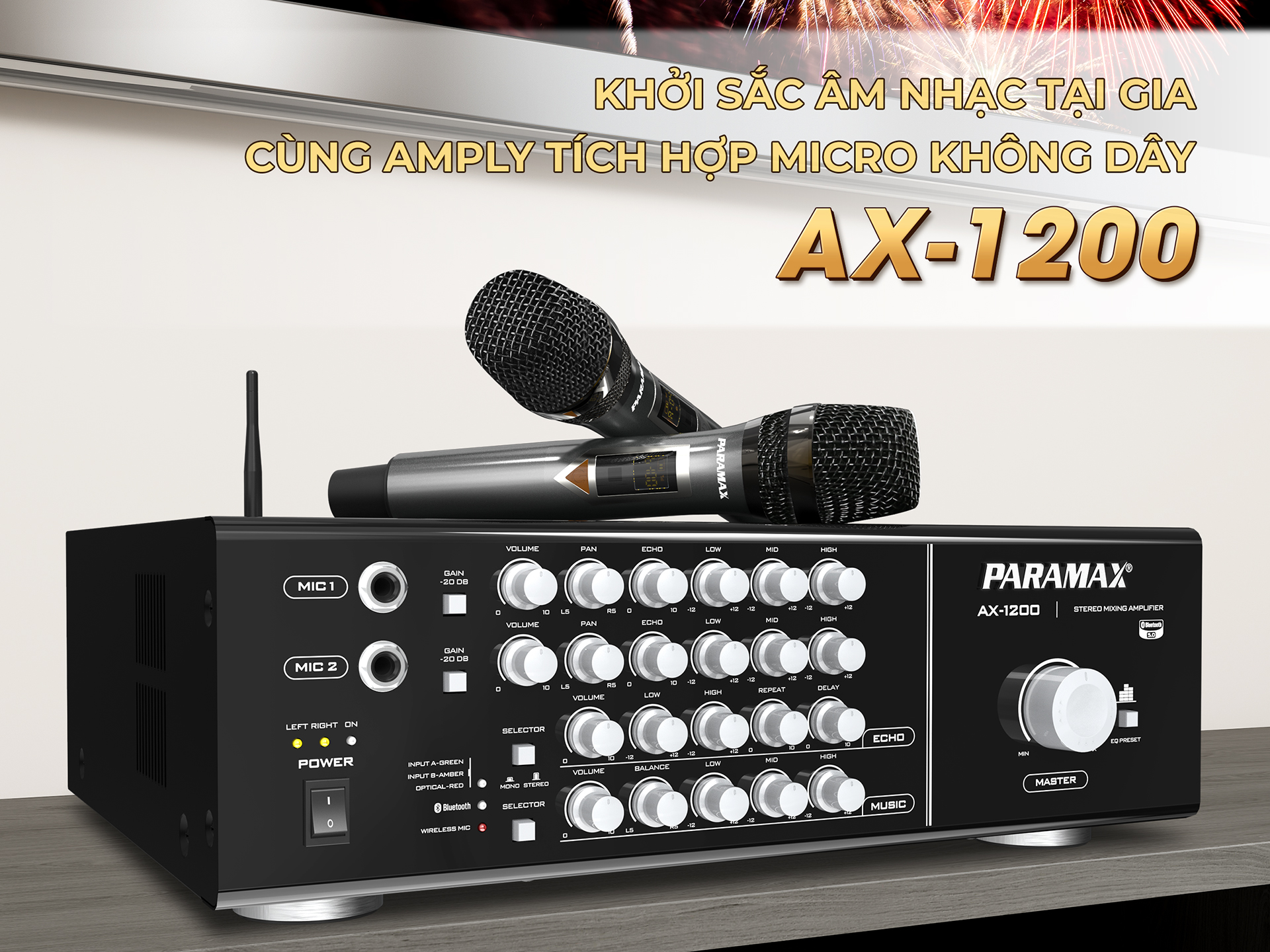 Amply Karaoke PARAMAX AX-1200 Tích Hợp Micro Không Dây 9